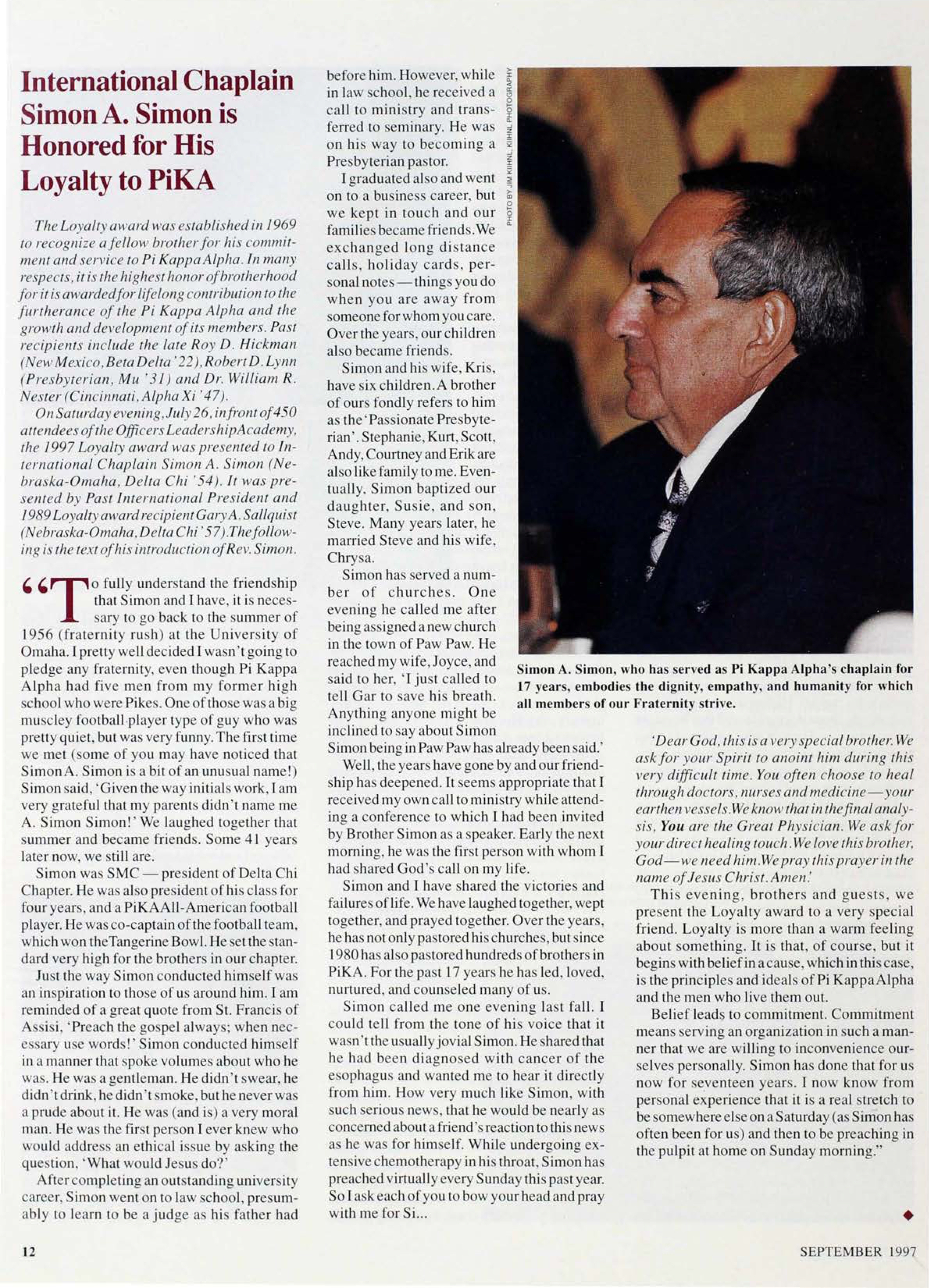 International Chaplain Simon A. Simon Is Honored for His Loyalty to PiKA